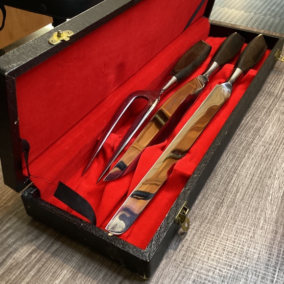 Vintage Stainless Steel Carving Set in Decorative Case - 3-Piece